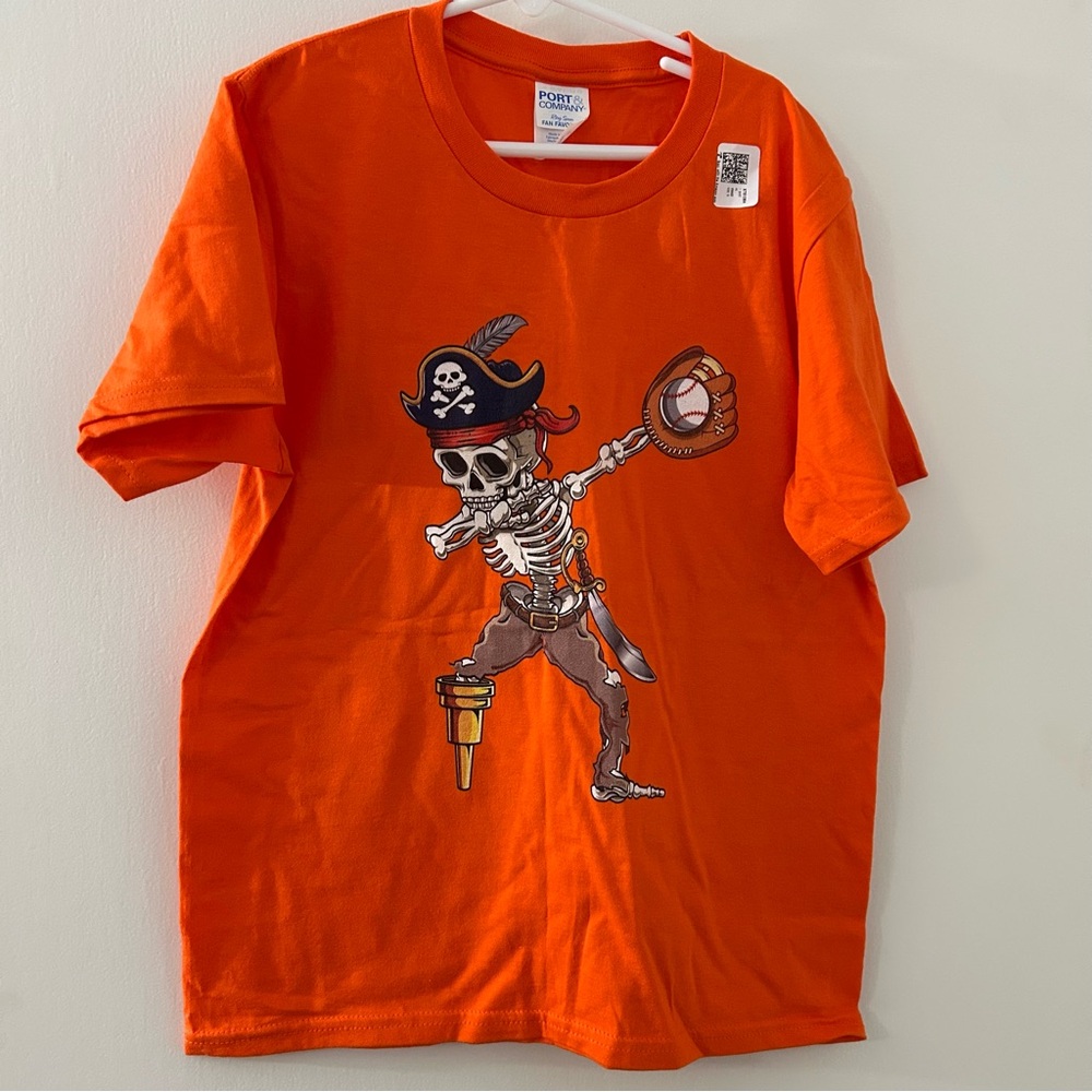 Port and Company Bright Orange Pirate Skeleton Tee
